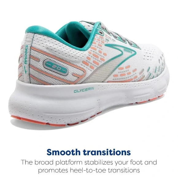 Brooks Glycerin 20 Womens Running Shoes Cushion Breathable White Blue